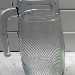 Vintage Clear Glass Refrigerator Pitcher With Spiral Ribbed Pattern